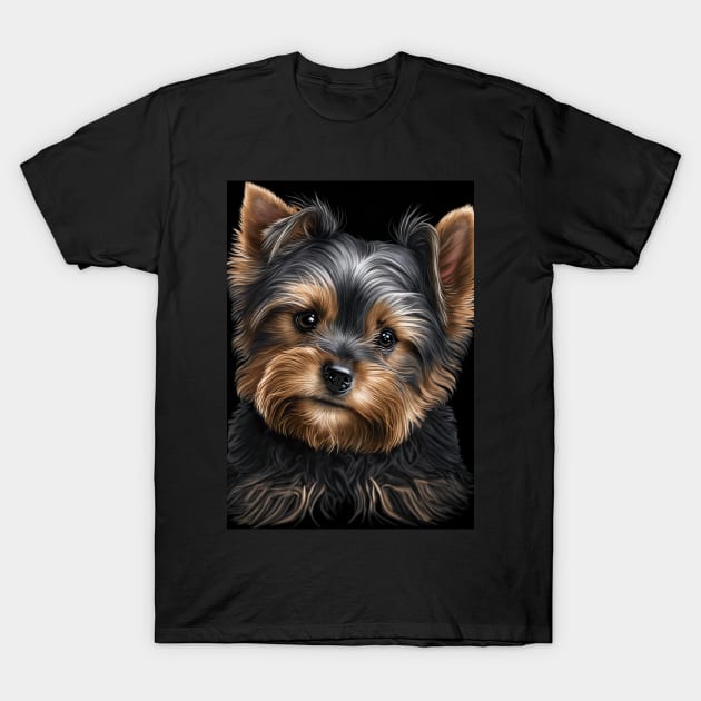 Super Cute Yorkshire Terrier Puppy Portrait T-Shirt by KoolArtDistrict